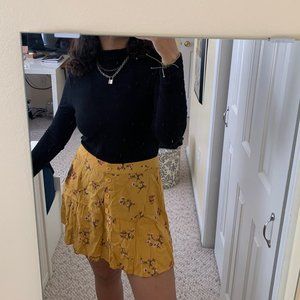 Yellow floral button skirt